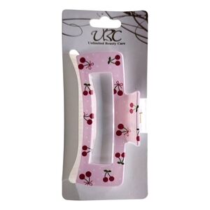 Unlimited Beauty Care Glossy Pink Retro Cherry Lobster Claw Hair Clip, NWT